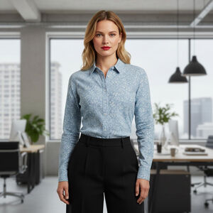 Christopher & Banks Petite Medium Blue White Floral Button Shirt